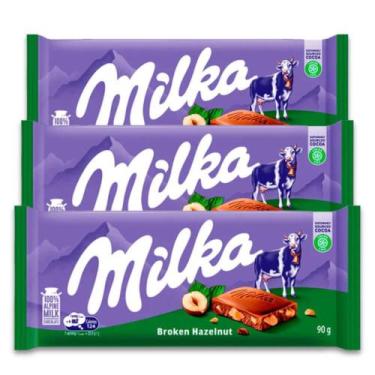 Imagem de Chocolate Milka Broken Hazelnut Kit 3 Barras de 90g