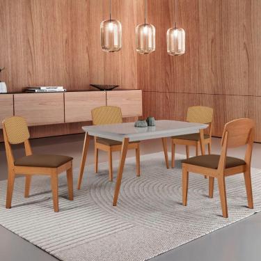 Imagem de Mesa De Jantar Copper 120cm Tampo Mdf Vidro 4 Cadeiras Veludo Marrom/nat/off/serig. Off