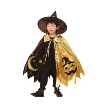 Imagem de Fantasia De Halloween Para Crianças Conjunto De Capa E Chapéu Preto Co
