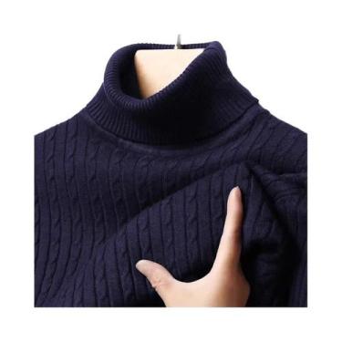 Imagem de Suéter Masculino De Gola Alta Canelado Quente Ajustado De Tricô Com Li