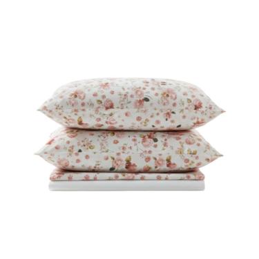 Imagem de Jogo De Lençol Bella Casal 4 Peças Percal 200 Fios Estampado Floral - Rosa Sereno - 100% Poliéster