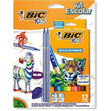 Imagem de Kit Escolar BIC KIDS 12 Cores + Borracha + Apontador + Lápis Preto Bli