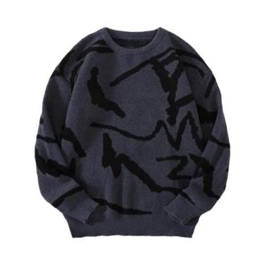 Imagem de Suéter Masculino Casual Com Estampa Graffiti, Gola Redonda, Cores Cont