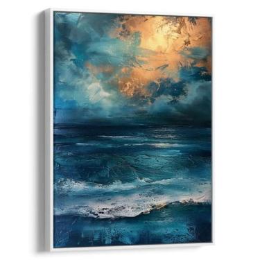 Imagem de Quadro Mar - Pintura dos Céus Dourados sobre Ondas - Mioquadros, 90x60