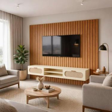 Imagem de Rack Suspenso com Painel Ripado Grande 2,20x2,30 para TV até 65  Desig