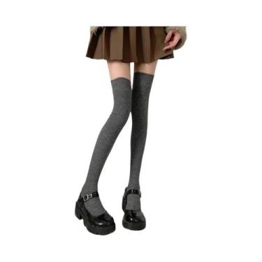 Imagem de Meias Femininas Grossas E Quentes Até a Panturrilha Com Listras Pretas