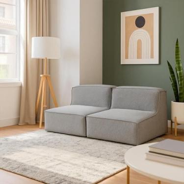 Imagem de Sofá Modular Flow 2 Lugares Inflow Bouclé Cinza Linho Vem Na Caixa Com