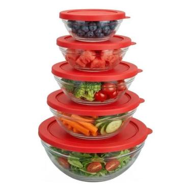 Imagem de Kit 5 Potes Tigelas Marmita Pote de Vidro Bowl Condimentos Armazenar c