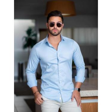 Imagem de Camisa Social Masculina Slim Manga Longa Acetinada Azul Claro - Conque