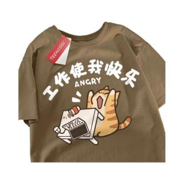 Imagem de Camiseta de Algodão Meia Manga com Estampa de Gato Feroz - Unissex - R