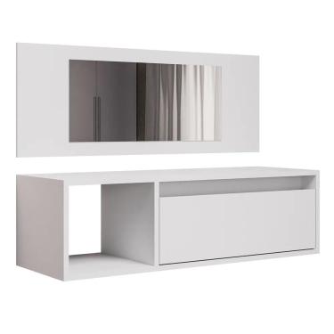 Imagem de Penteadeira Camarim Com Espelho Suspensa 90cm 1 Gaveta Elle Z34 Branco - Mpozenato