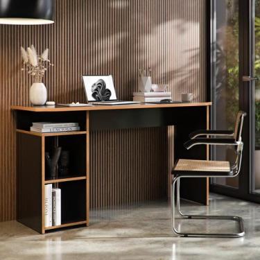 Imagem de Mesa Escrivaninha Athenas 115cm com Nichos Laterais em MDF e MDP Desig