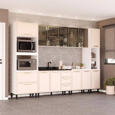 Imagem de Cozinha Completa Amara 13 Portas 4 Gavetas com Vidro 40250777 Creme/Branco - Politorno