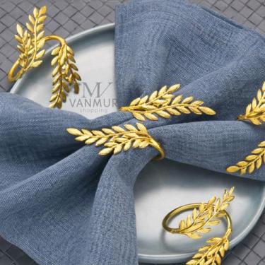 Imagem de Kit 6 Anéis Porta Guardanapo Argola Metal Dourado Elegante Casamento M