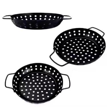 Imagem de Panela Churrasqueira Grelha Antiaderente Fritadeira Cesto Churrasco Le