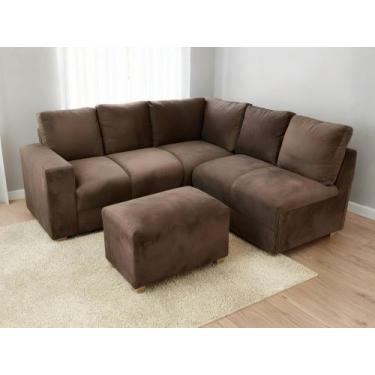 Imagem de Sofa De Canto Sandero 5 lugares e Puff Bom Descanso Veludinho Marrom