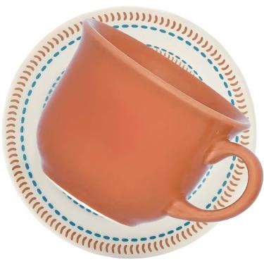 Imagem de Xícara de Chá com Pires Caribe para Servir Bebidas em Cerâmica com Capacidade de 200ML...