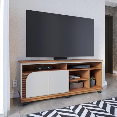 Imagem de Rack para TV Jurerê 65" 150CM MDP com Apliques Ripados e Porta Assimétrica Off White