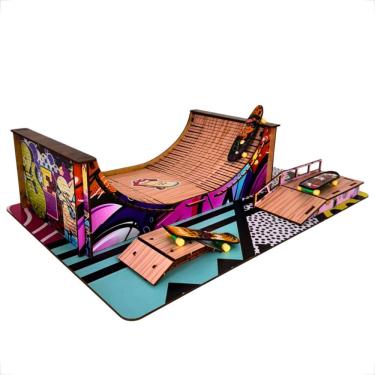 Imagem de Pista de Dedo Pista de Skate em MDF Adesivado Grafite para Manobras com 3 Rampas e Corr...