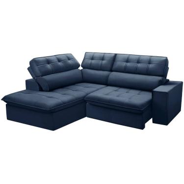 Imagem de Sofá 3 Lugares Retrátil Reclinável Chaise Esquerdo 243cm Solin F04 Veludo Azul - Lyam Decor