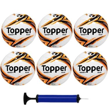Imagem de Kit Futebol 6 Bolas Society Topper Slick Com 1 Bomba de Ar-Unissex