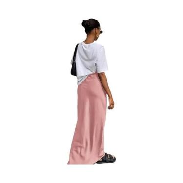 Imagem de Saia Trompete Preta De Cetim Elegante De Cintura Alta Para Mulheres, S