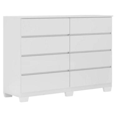 Imagem de Cômoda 8 Gavetas Sintra Branco Brilho com Pés - Demóbile - Demobile