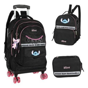 Imagem de Kit Mochila Rodinhas 360 Haste Dupla Porta Notebook Stitch - Luxcel, P