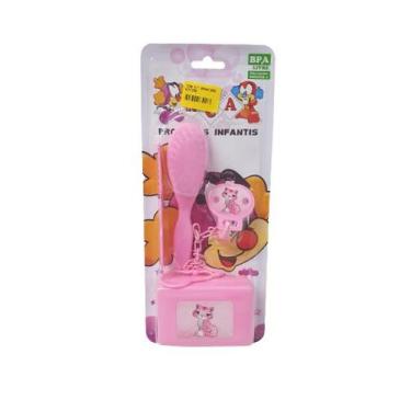 Imagem de Kit banho escova pente saboneteira e prendedor de chupeta rca, ROSA