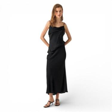 Imagem de Saia Shoulder Midi Acetinada, T preto, PP