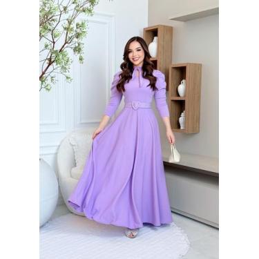 Imagem de Vestido Feminino Longo Terra Prometida Gravatinha, Lavanda, GG