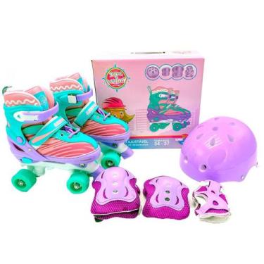 Imagem de Patins 4 Rodas Infantil Unitoys Quad com Acessório, Rosa e Verde, 34-3