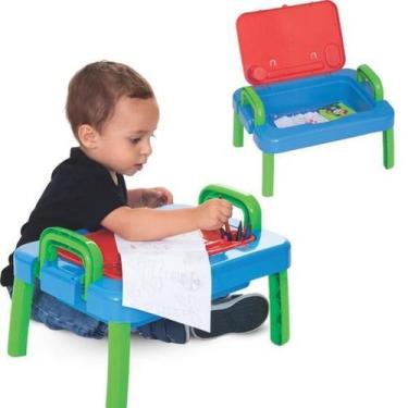 Imagem de Mesinha de Desenho Azul Com Caderno e 12 Lápis de Cores Mercotoys 437