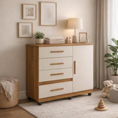 Imagem de Cômoda Sapateira Florença Com Porta e 4 Gavetas Cinamomo Off - ENR Móv