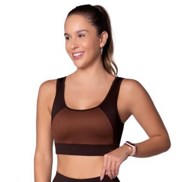 Imagem de Top Fitness Feminino Recorte Bojo Removível Selene, GG, Marrom café