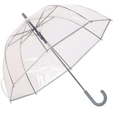 Imagem de Guarda Chuva Automático Com Cabo Curvo Sombrinha Transparente E Cinza 
