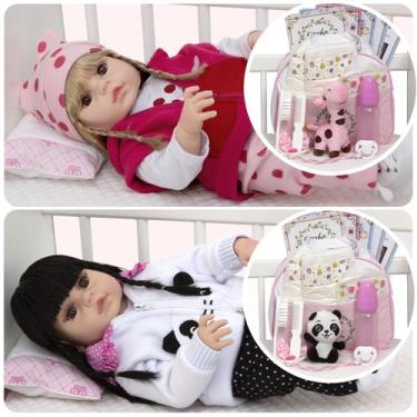 Imagem de Bebê Reborn Gêmeas Girafa Loira Panda Morena Itens Enxoval - Cegonha R