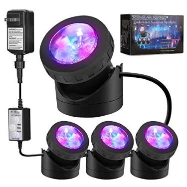 Imagem de Luzes de LED submersíveis de controle remoto [Conjunto de 4] Luzes subaquáticas IP68 holofote de aquário 48LED com temporizador para decoração de piscina tanque de peixes fonte lagoa