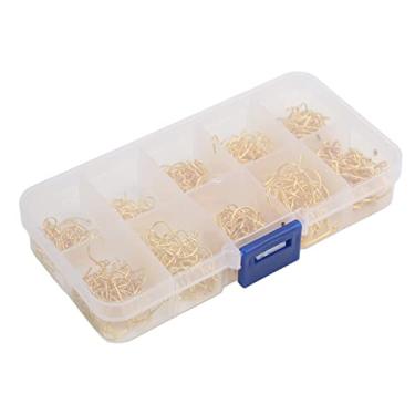 Imagem de Ganchos de pesca de carpa, ganchos de pesca de aço carbono resistentes à corrosão, conjunto durável de alta dureza acuminado 500 peças com caixa de armazenamento para água doce(ouro)