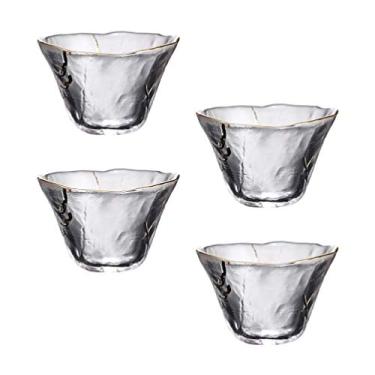 Imagem de 4 pçs copos de saquê de vidro transparente formato de flor chá licor de bebida universal japonês saquê para bar de cozinha em casa
