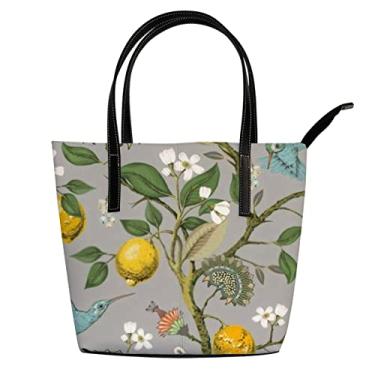 Imagem de Bolsa de ombro para mulheres, estampa floral, beija-flores de couro, comprador, bolsa de trabalho grande casual