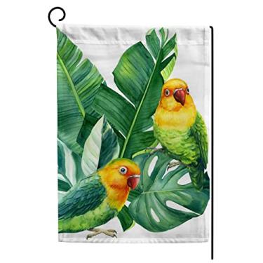 Imagem de ColourLife Bandeira de jardim aquarela pássaros e folhas de palmeira em branco férias sazonais quintal bandeira bandeira de casa 71 x 101 cm bandeira dupla lateral decorativa