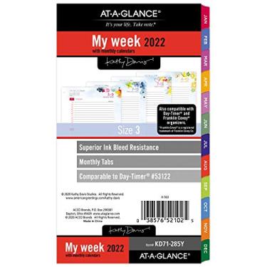 Imagem de Refil para agenda semanal e mensal 2022 da AT-A-GLANCE, 53122 Day-Timer, 9,5 cm x 16,5 cm, Tamanho 3, Kathy Davis (KD71-285Y)