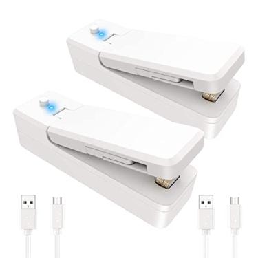 Imagem de Hlily Mini Bag Seale 2 PACK Seladoras de calor recarregáveis 2 em 1 Selador e cortador portátil, Seladora de calor para sacos de plástico Armazenamento de alimentos Mini máquina de seladoras a vácuo com 2 cabos USB