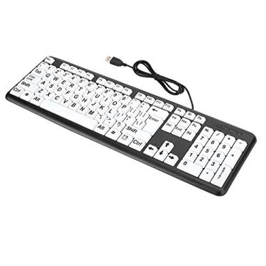 Imagem de Teclado de baixa visão, teclado de computador de impressão grande com fio USB de alto contraste para deficientes visuais, indivíduos, estudantes, iniciantes em computador (preto)
