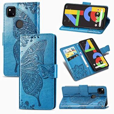 Imagem de YUNCHAO Caixa de telefone Para o Google Pixel 4A Butterfly Love Flower em relevo horizontal flip em couro com suporte/slot de cartão/carteira/cordão capa para celular