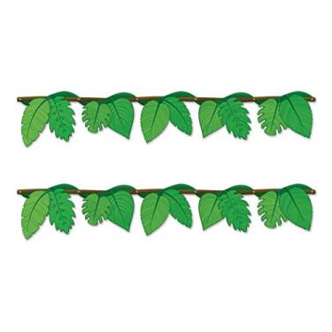 Imagem de Beistle 2 peças de folhas de videira de selva para pendurar decorações de festa Luau, 20 x 123 cm, verde/marrom