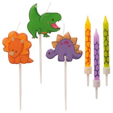 Imagem de Dekora - Conjunto de velas de aniversário de dinossauro para decorar bolo de aniversário temático - 15 velas