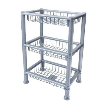 Imagem de Fruteira De Plástico 3 Andares Retangular Empilhável Cinza