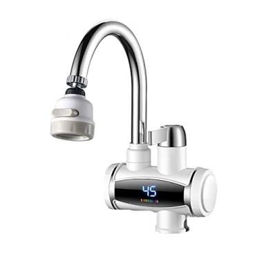 Imagem de Torneira de água quente de cozinha torneira de aquecimento elétrico instantâneo torneiras de uso duplo quente frio com display de LED 3000W aço inoxidável torneiras misturadoras rotativas 360°, prata, embaixo
